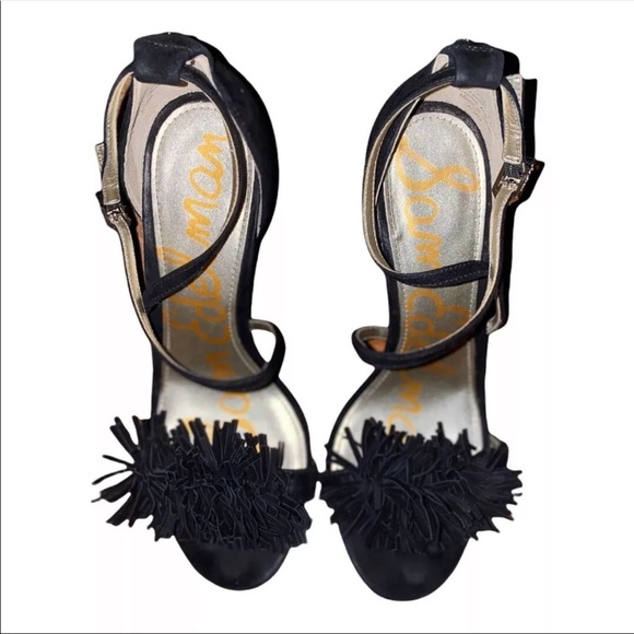 Sam Edelman Aisha Fringed Suede Womens Sandal Heels Open Toe Black 7.5 - Picture 3 of 8